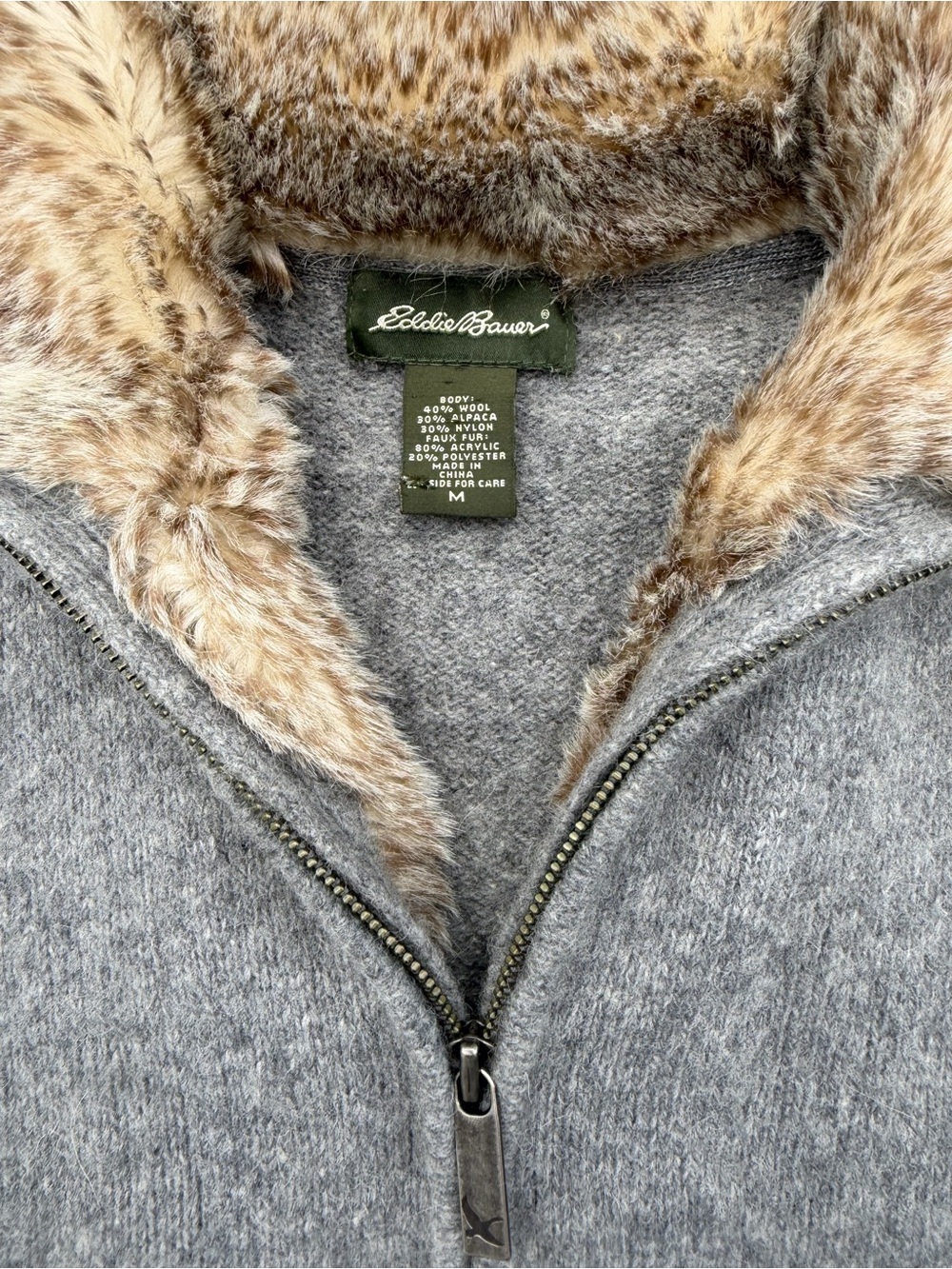 Eddie Bauer Wool Alpaca Blend Faux Fur Trim Full Zip Sweater Vest M - Picture 7 of 8